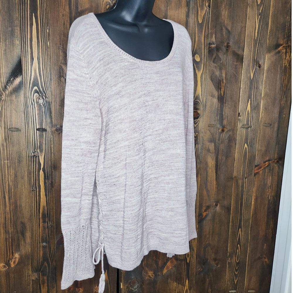 Tribal Jeans Sweater Women's Large Purple Cotton Knit Pullover Crochet Cuffs